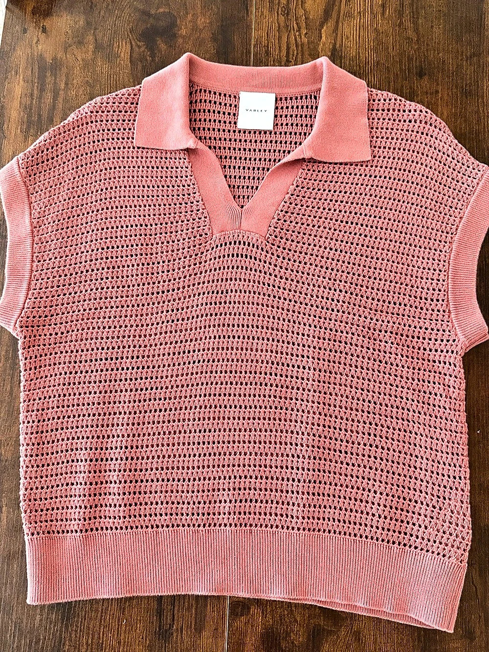 Varley Otto Knit Vest Cotton Knit Collared Vest in Pink Size Small
